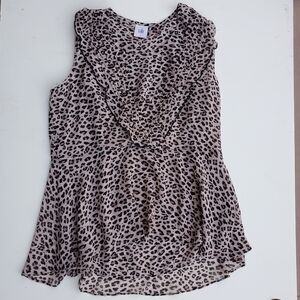 Cabi Small Flutter Blouse Layered Sheer Leopard Cheetah Flowy Sleeveless Top